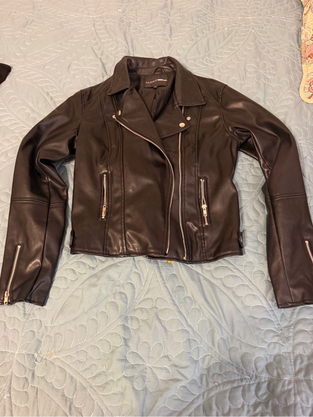 Fashion Nova Black Leather Asymmetric Moto Jacket